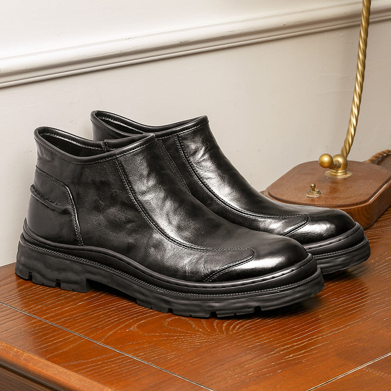 Desai Leather Shoes Chelsea Boots for Men No Lace Fasion Calfskin Couhideleather Zipper Four-season Style DS6325H