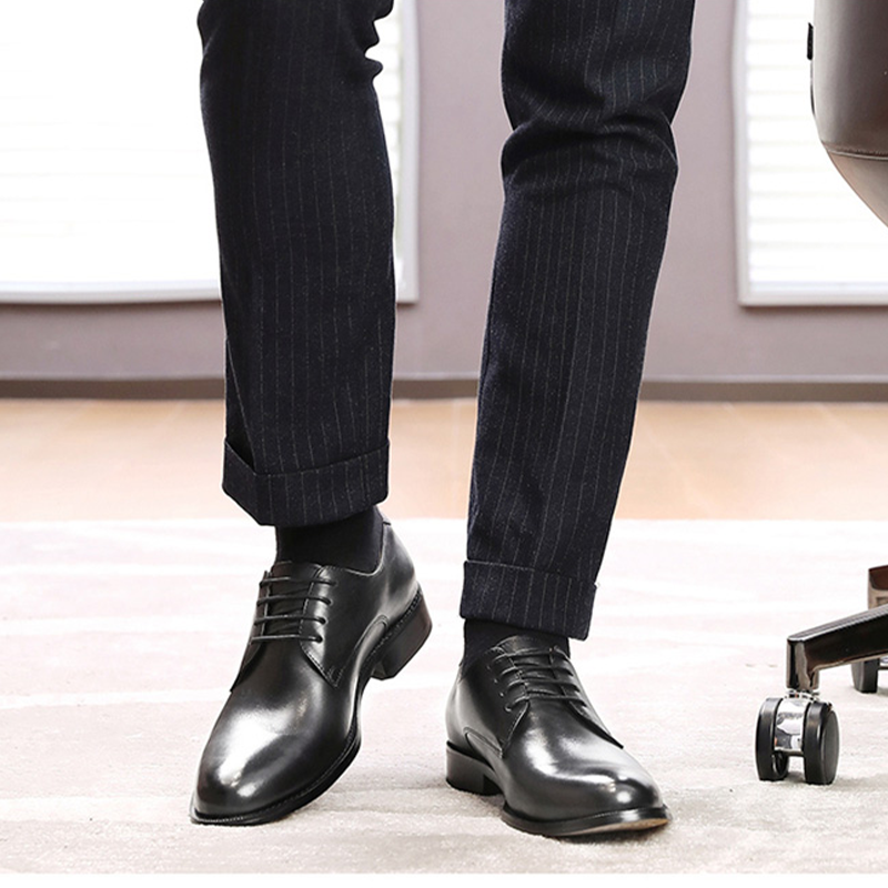 DESAI New Men's Genuine Leather Shoes Business Dress Elegant Gentleman Shoes Simple British Style Wedding Shoes Black DS216