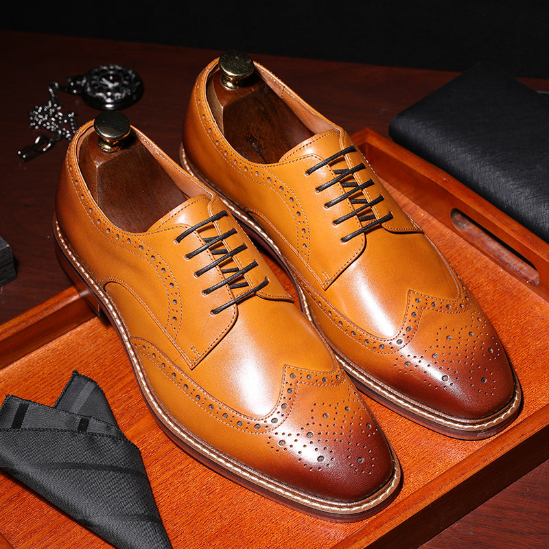 Desai Shoes For Men Business leather Carved British Shoes Formal Wear Handmade Derby Shoes brogues and wingtips DS6737