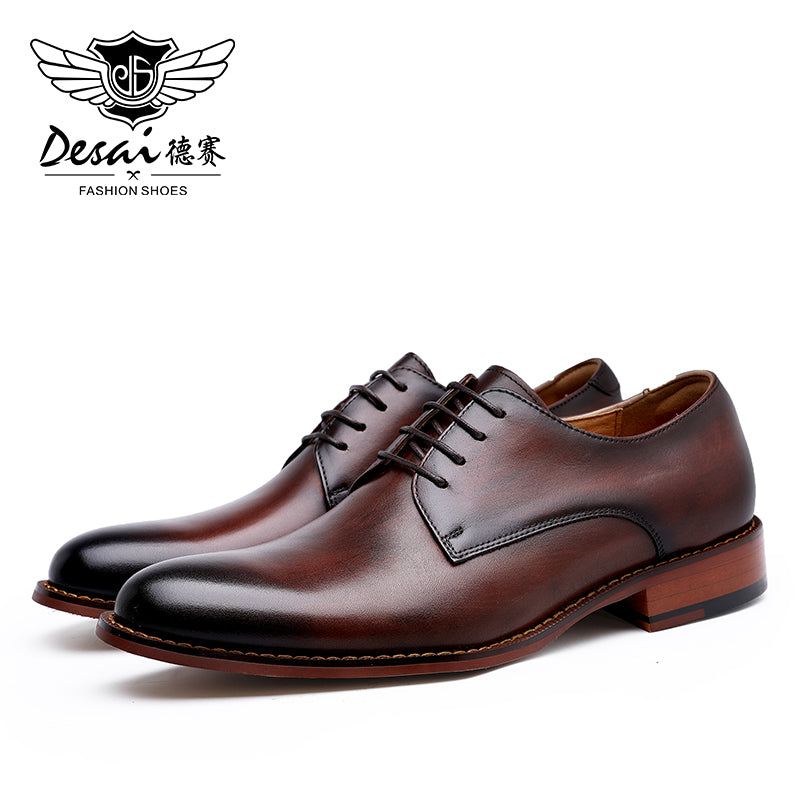 DESAI New Men's Genuine Leather Shoes Business Dress Elegant Gentleman Shoes Simple British Style Wedding Shoes Black DS216