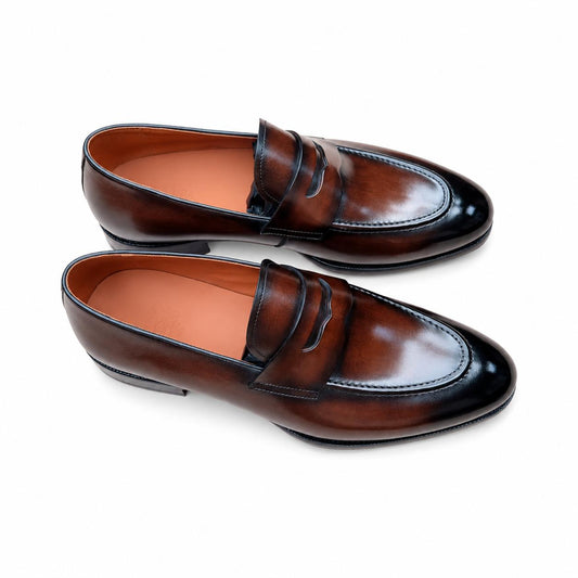 Handmade leather shoes leather sole old money loafers Inlaid shoe sole