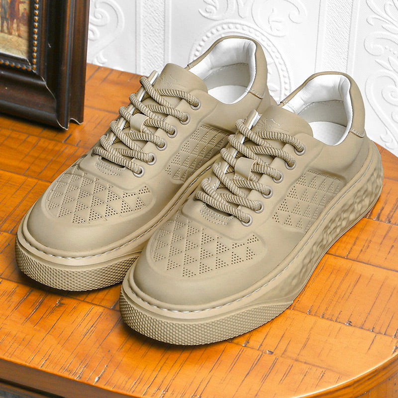 Desai Casual Leather Shoes Genuine Leather Thick Bottom Sneakers Laces Up Breathable DS3370