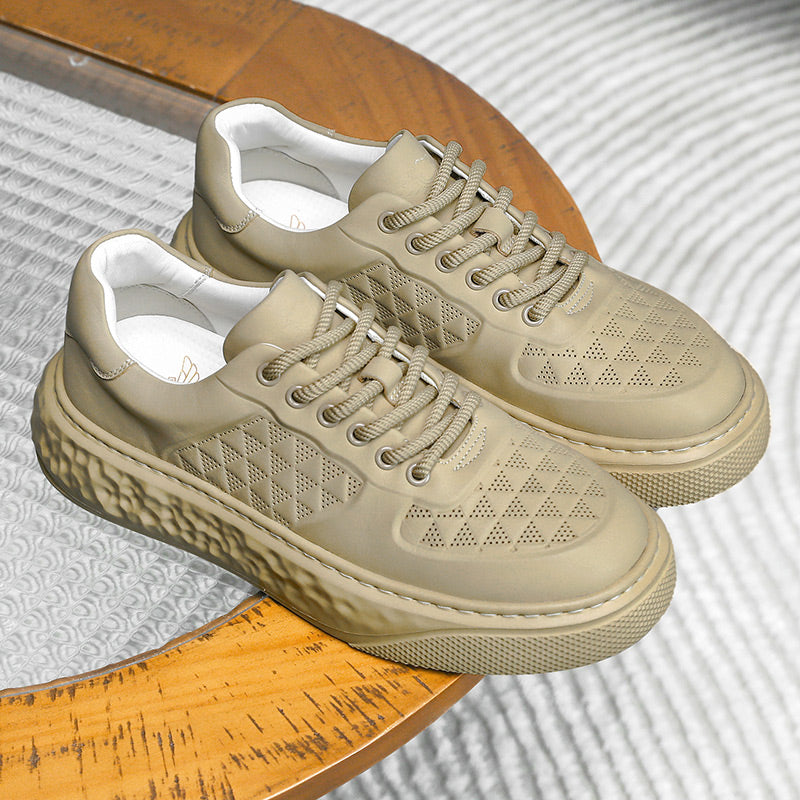 Desai Casual Leather Shoes Genuine Leather Thick Bottom Sneakers Laces Up Breathable DS3370