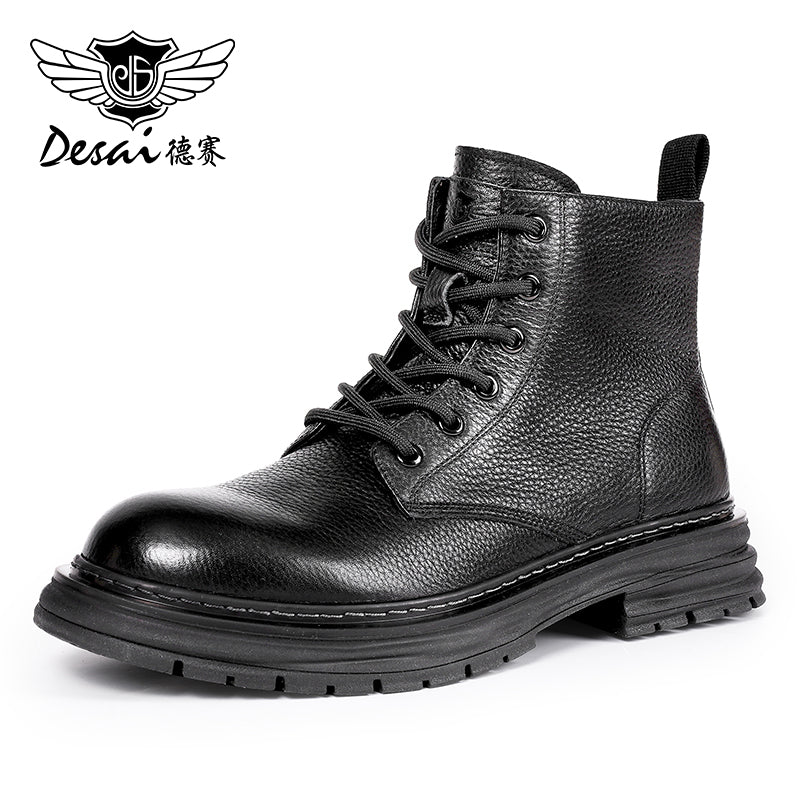 Desai leather Martin boots men's British wind motorcycle boots Spring summer soft leather heightening retro men's tall work boots DS6333H
