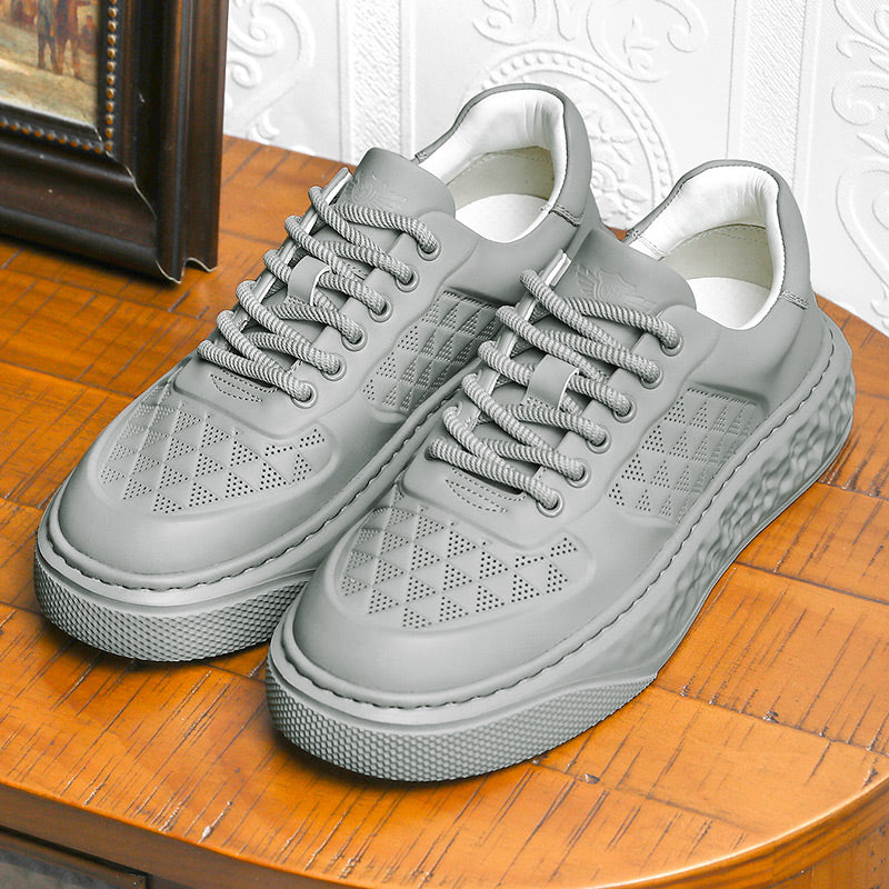 Desai Casual Leather Shoes Genuine Leather Thick Bottom Sneakers Laces Up Breathable DS3370