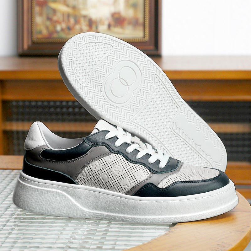 Desai Men's Casual Thick Soles Board Shoes Anti Slip Wear-Resistant Sports Running Shoes Men's Leather Breathable and Comfortable Sneakers DS02783