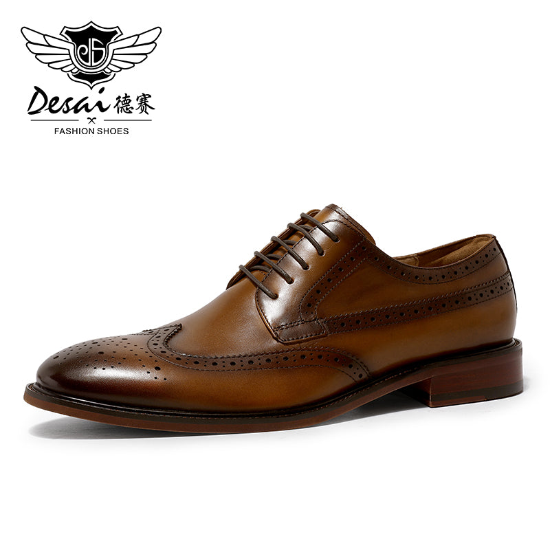 Desai Formal Dress Triple Joint Oxfords Office Genuine Leather Wedding Lace Up Spring for men DS139