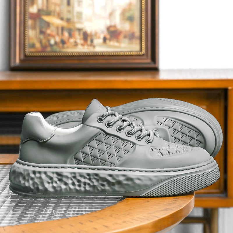 Desai Casual Leather Shoes Genuine Leather Thick Bottom Sneakers Laces Up Breathable DS3370