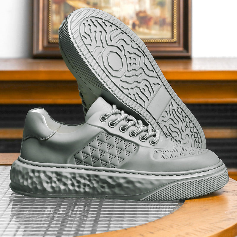Desai Casual Leather Shoes Genuine Leather Thick Bottom Sneakers Laces Up Breathable DS3370