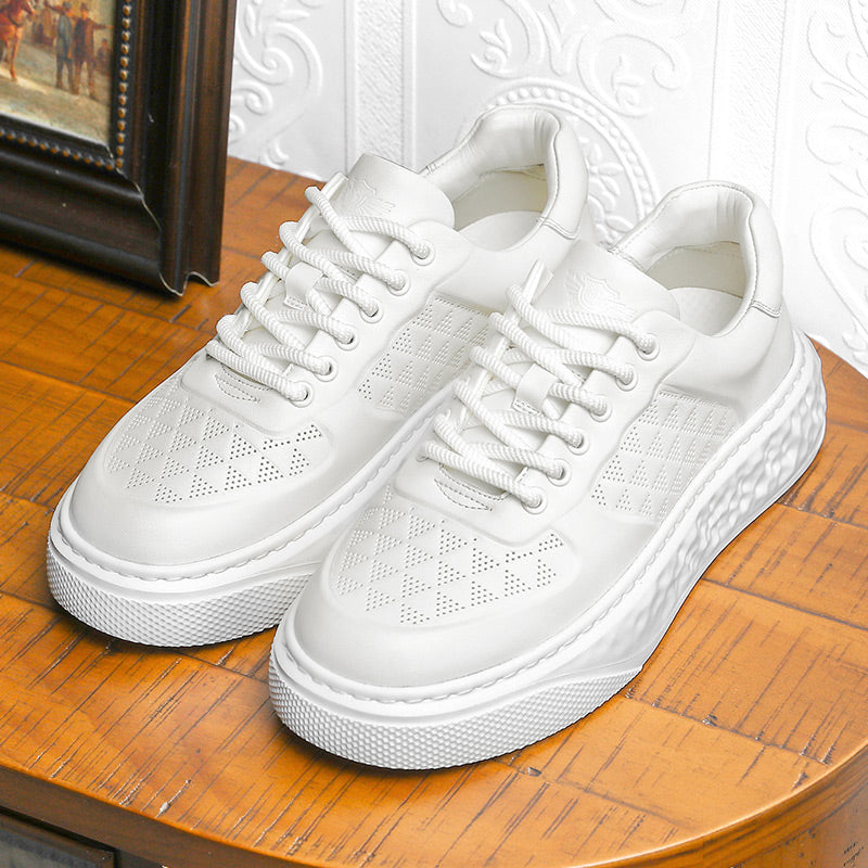 Desai Casual Leather Shoes Genuine Leather Thick Bottom Sneakers Laces Up Breathable DS3370