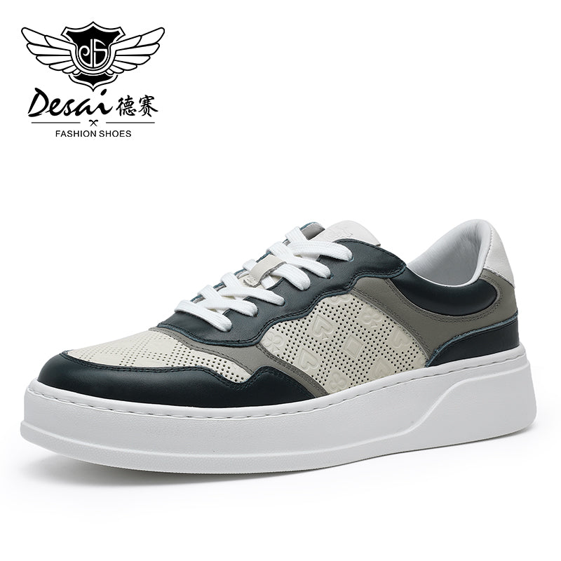 Desai Men's Casual Thick Soles Board Shoes Anti Slip Wear-Resistant Sports Running Shoes Men's Leather Breathable and Comfortable Sneakers DS02783