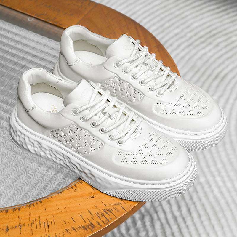 Desai Casual Leather Shoes Genuine Leather Thick Bottom Sneakers Laces Up Breathable DS3370