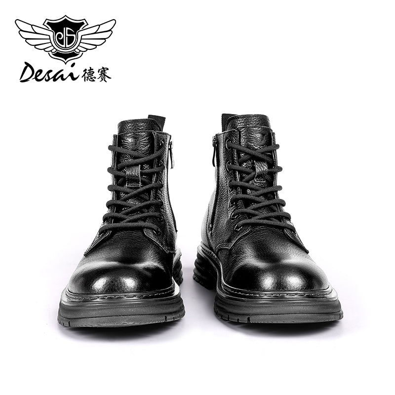 Desai leather Martin boots men's British wind motorcycle boots Spring summer soft leather heightening retro men's tall work boots DS6333H
