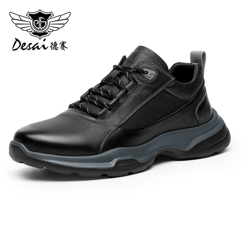 Desai Men's sneakers Summer Mesh Shoes New Genuine Leather Soft Sole Mesh Shoes Thick Sole Lightweight Breathable Sports and Casual Shoes for Men DS3009