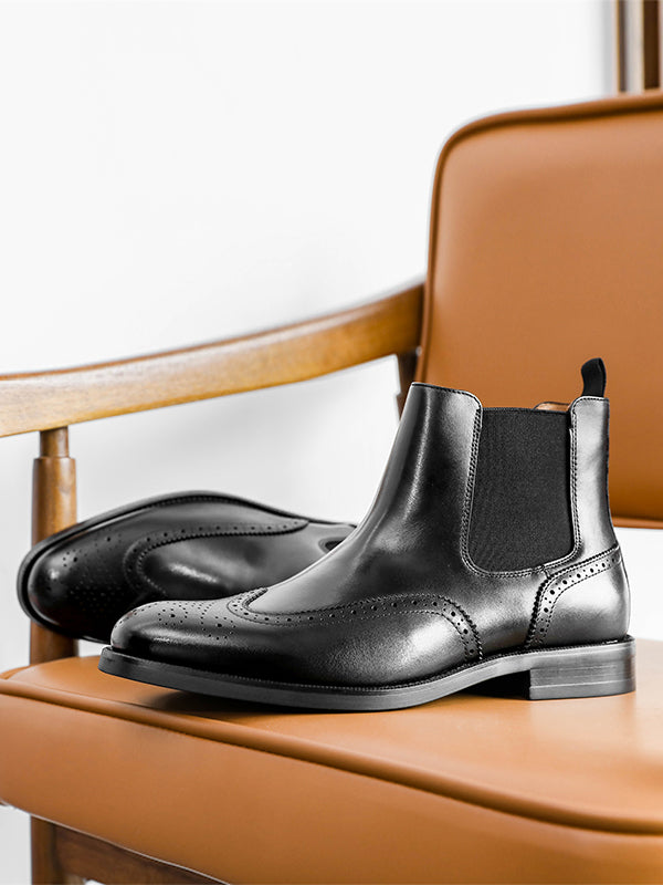 Desai Men's New Leather shoes Chelsea Brogue style boots one-step low-heeled boots fashion daily Elastic Shoes DS122H