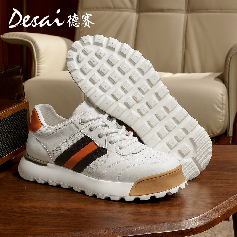 Desai Men's Casual Shoes Men's Leather Perforated Summer Breathable sneakers Men's Board Shoes Versatile Thick Soled Shoes DS3053