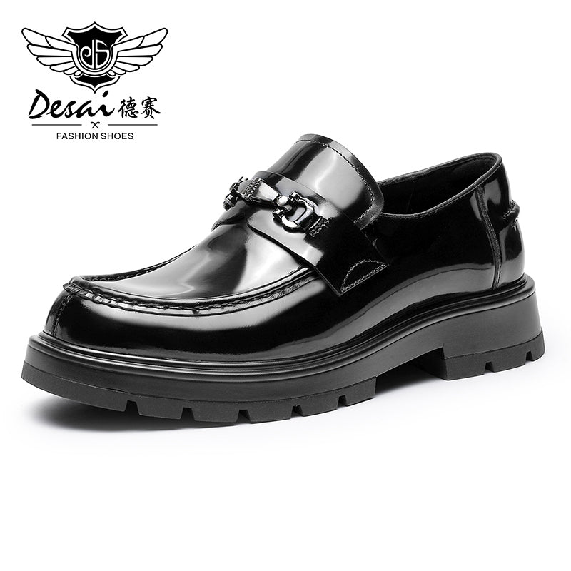 Desai Shoes For Men Patent leather low-top loafers Top layer calfskin business casual pattern men's shoes spring and summer leather loafers DS1313
