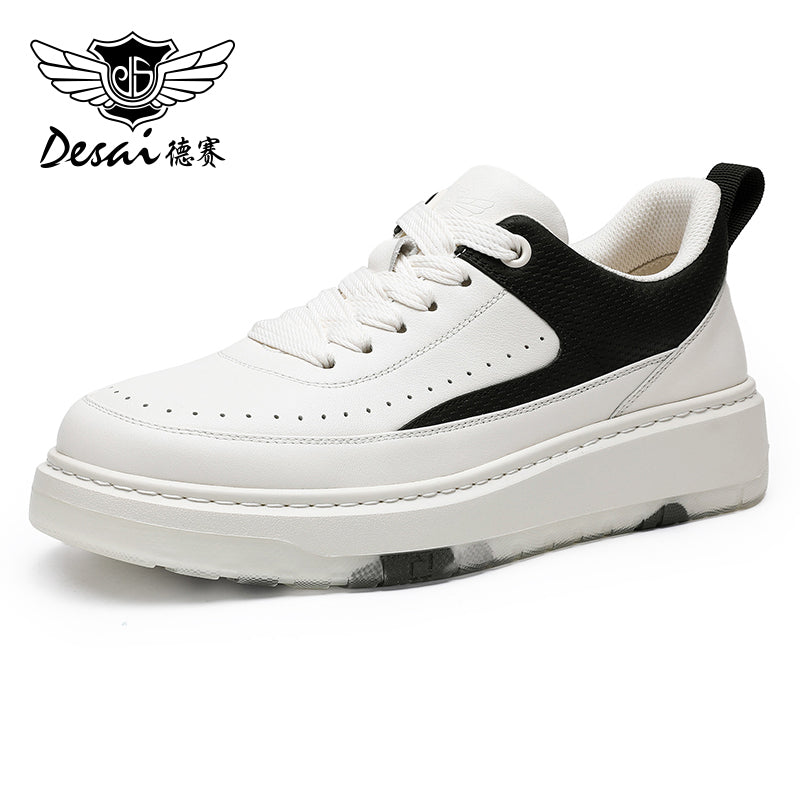 Desai Thick Sole Men's shoes , Small White Shoes , Round Toe Tie Up Color Blocking Casual Board sneakers, Increased Breathability, Versatile Sports Shoes DS3005