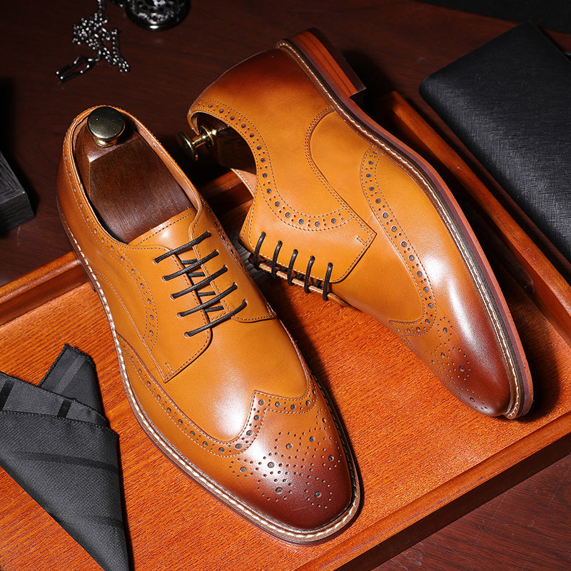 Desai Shoes For Men Business leather Carved British Shoes Formal Wear Handmade Derby Shoes brogues and wingtips DS6737