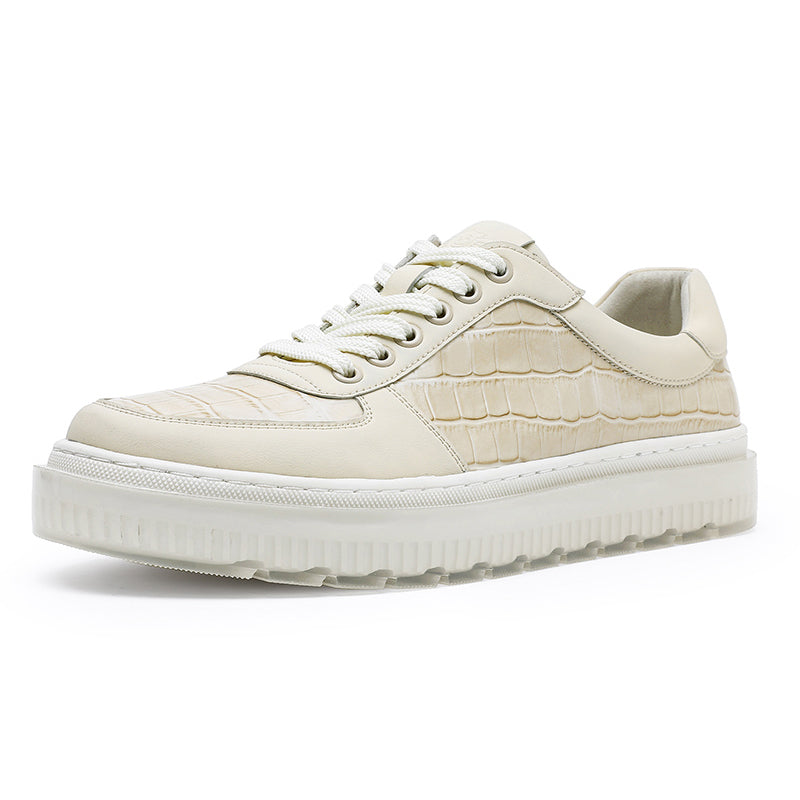 Desai Casual Leather Shoes Genuine Leather Thick Bottom Sneakers Laces Up Breathable DS3337