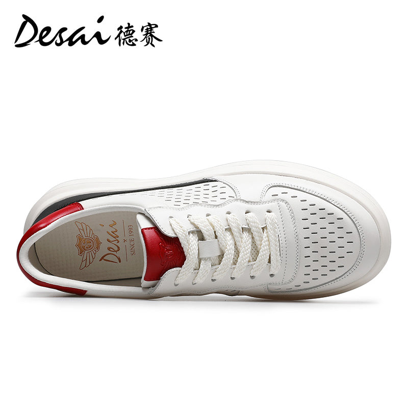 Desai Men's sneakers Summer Breathable Leather Perforated Casual Shoes Men's Board Shoes Thick Sole Increase Soft Sole Versatile Shoes DS3052
