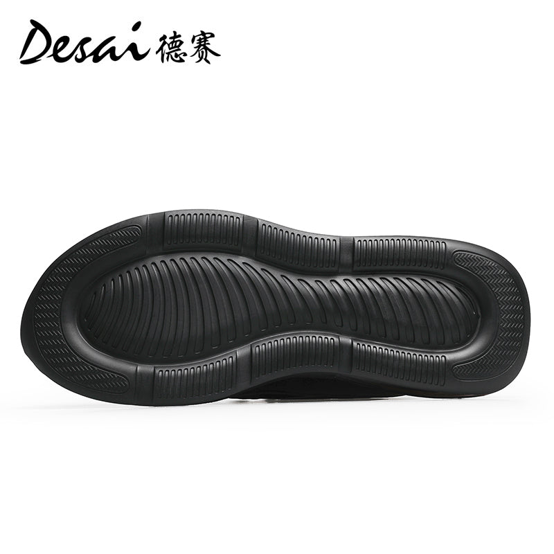 Desai Men's Summer Breathable Mesh Casual Shoes Cushioned Shock Absorbing Sports Running Shoes Genuine Leather Thick Sole Small White sneakers DS2059