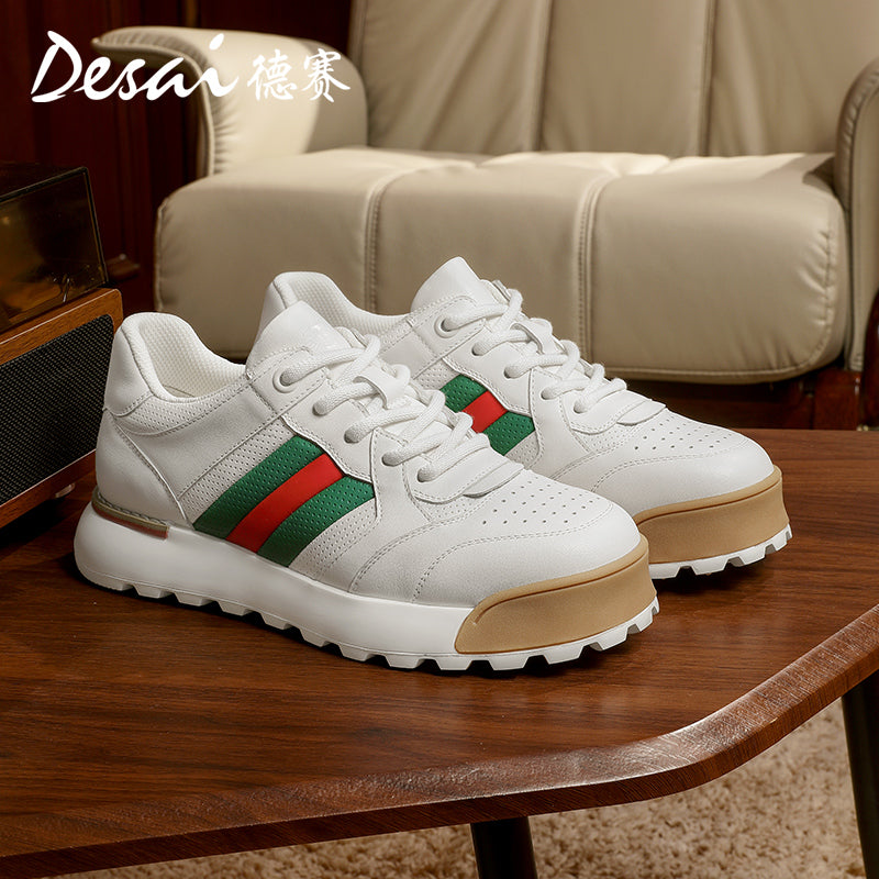 Desai Men's Casual Shoes Men's Leather Perforated Summer Breathable sneakers Men's Board Shoes Versatile Thick Soled Shoes DS3053