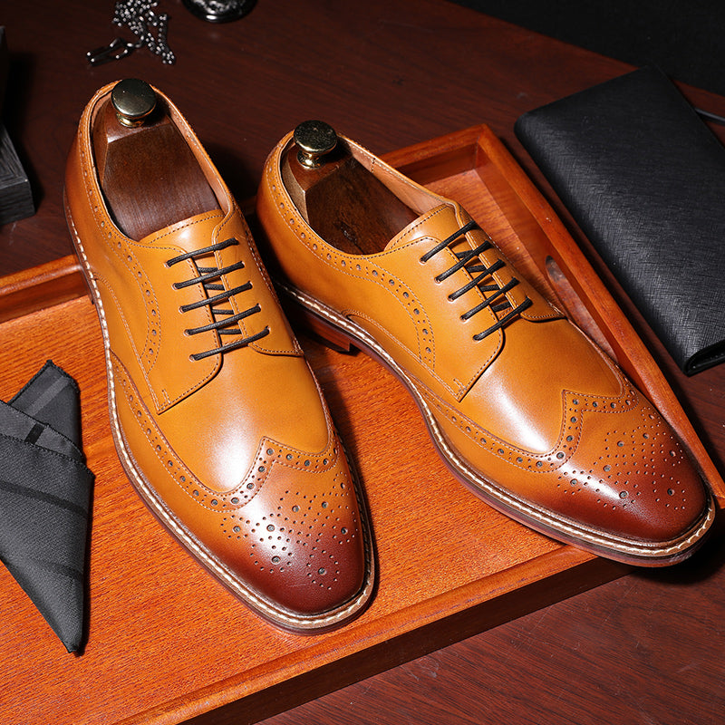 Desai Shoes For Men Business leather Carved British Shoes Formal Wear Handmade Derby Shoes brogues and wingtips DS6737