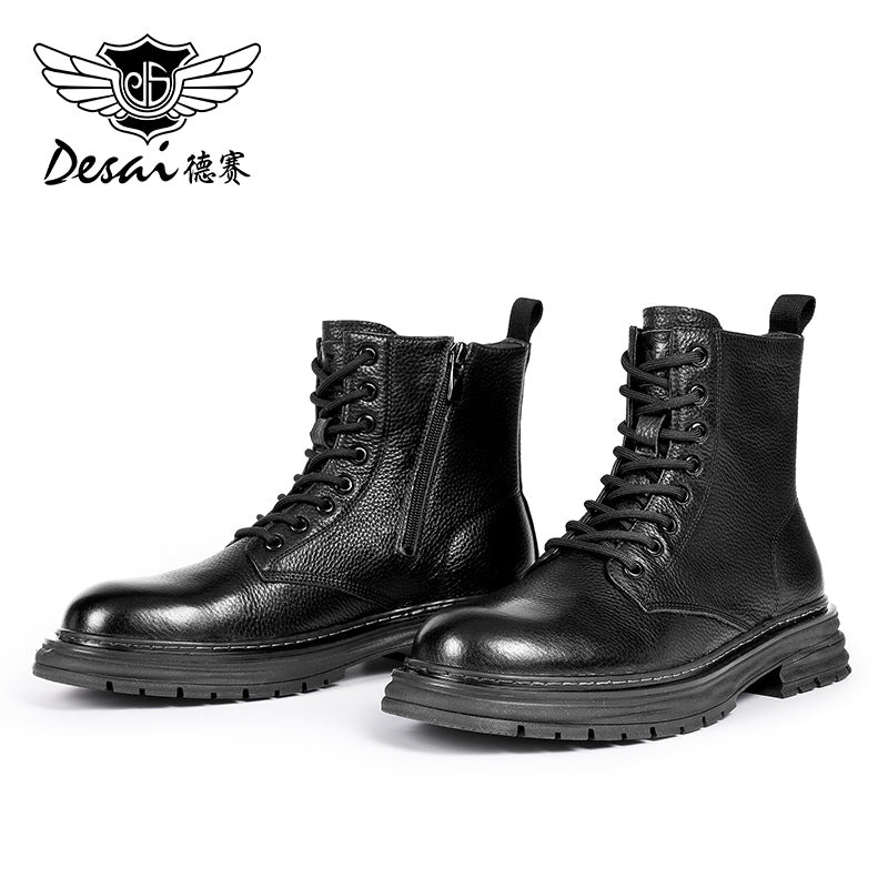 Desai leather Martin boots men's British wind motorcycle boots Spring summer soft leather heightening retro men's tall work boots DS6333H