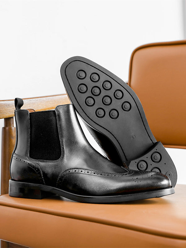 Desai Men's New Leather shoes Chelsea Brogue style boots one-step low-heeled boots fashion daily Elastic Shoes DS122H