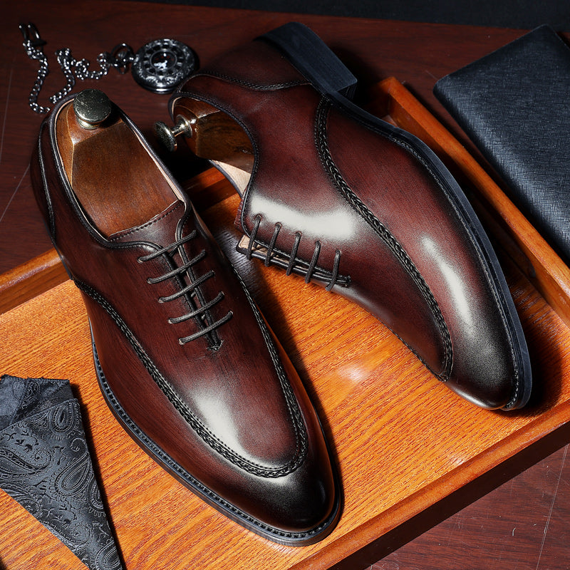 Desai Men's Dress shoes -Real leather Business Elegant Gentleman Shoes Simple British Style Wedding Shoes DS891702