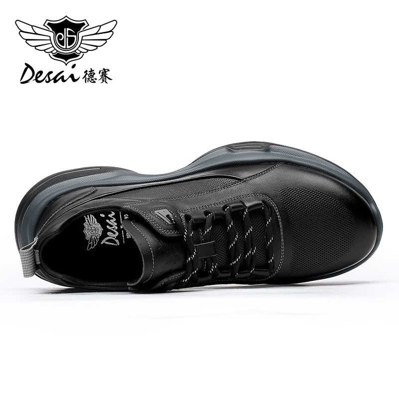 Desai Men's sneakers Summer Mesh Shoes New Genuine Leather Soft Sole Mesh Shoes Thick Sole Lightweight Breathable Sports and Casual Shoes for Men DS3009
