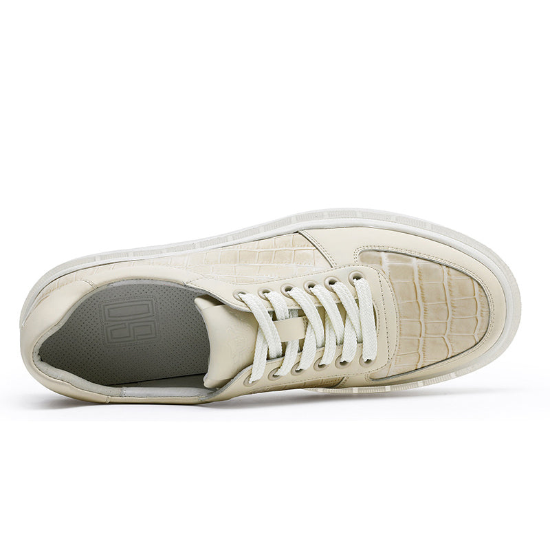 Desai Casual Leather Shoes Genuine Leather Thick Bottom Sneakers Laces Up Breathable DS3337