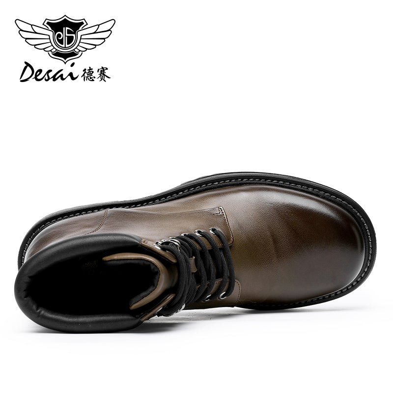 Desai leather Martin boots men's British wind motorcycle boots Spring summer soft leather heightening retro men's tall work boots DS6327H