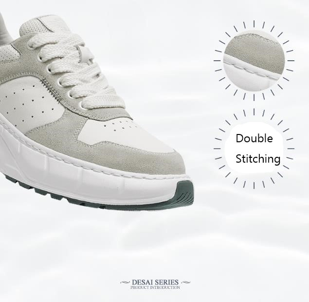 Desai Casual Shoes Thick Bottom Leather Sneaker Laces Up Summer Breathable DS3350