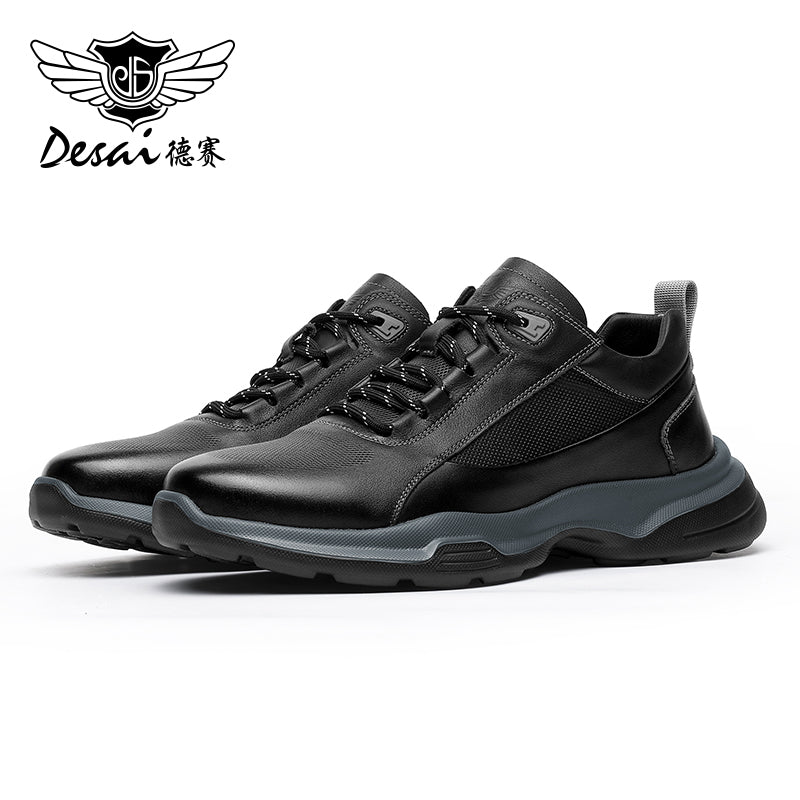 Desai Men's sneakers Summer Mesh Shoes New Genuine Leather Soft Sole Mesh Shoes Thick Sole Lightweight Breathable Sports and Casual Shoes for Men DS3009