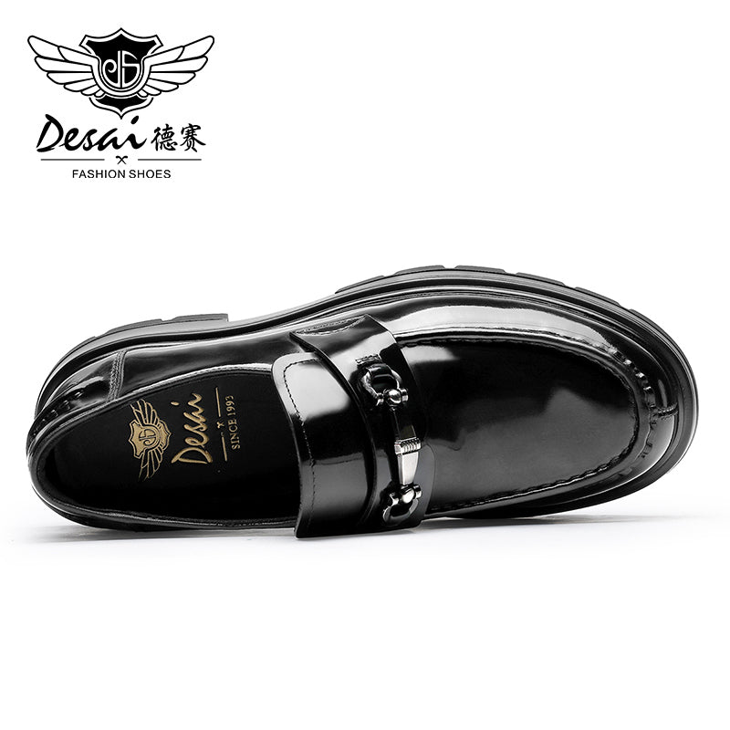 Desai Shoes For Men Patent leather low-top loafers Top layer calfskin business casual pattern men's shoes spring and summer leather loafers DS1313