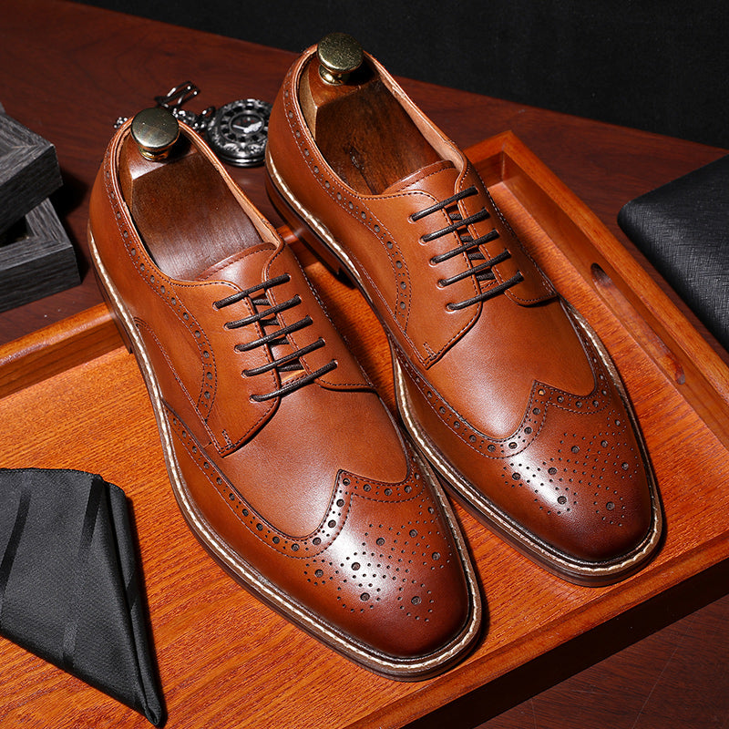Desai Shoes For Men Business leather Carved British Shoes Formal Wear Handmade Derby Shoes brogues and wingtips DS6737