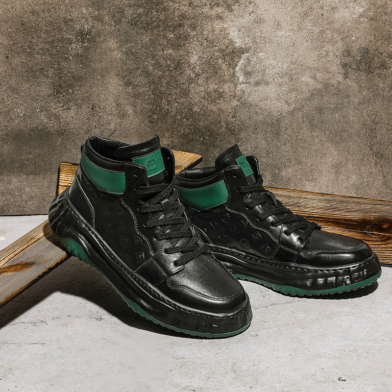 Desai Shoes For Men Casual Leather Shoes Genuine Leather Thick Bottom Sneakers Laces Up For School High and Middle cut sneakers DS06035
