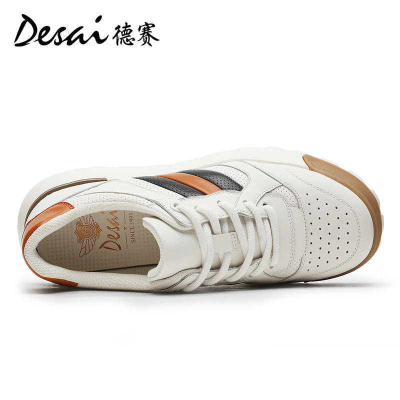 Desai Men's Casual Shoes Men's Leather Perforated Summer Breathable sneakers Men's Board Shoes Versatile Thick Soled Shoes DS3053