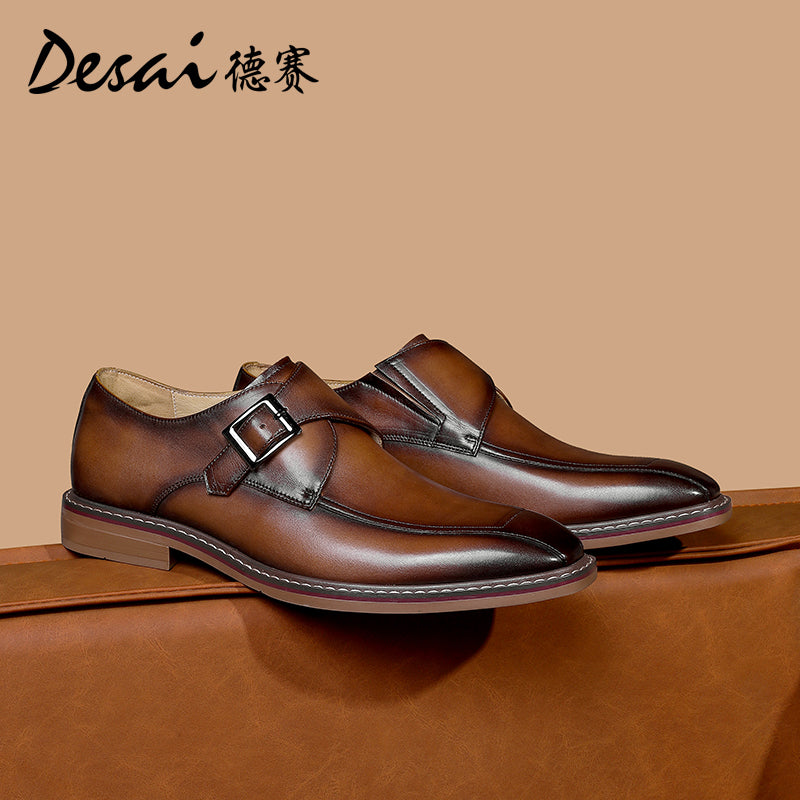 Desai Men's Business dress shoes Retro Polish Munk Shoes Leather Derby Shoes Heightening shoes Casual shoes DS6020