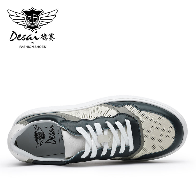 Desai Men's Casual Thick Soles Board Shoes Anti Slip Wear-Resistant Sports Running Shoes Men's Leather Breathable and Comfortable Sneakers DS02783