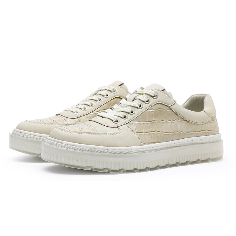 Desai Casual Leather Shoes Genuine Leather Thick Bottom Sneakers Laces Up Breathable DS3337