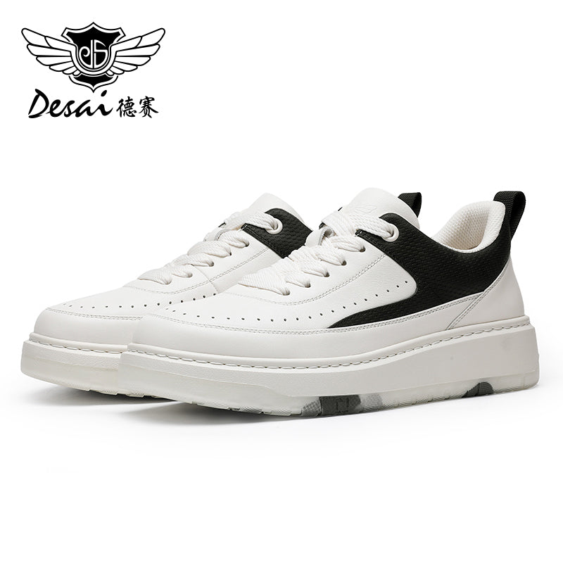 Desai Thick Sole Men's shoes , Small White Shoes , Round Toe Tie Up Color Blocking Casual Board sneakers, Increased Breathability, Versatile Sports Shoes DS3005