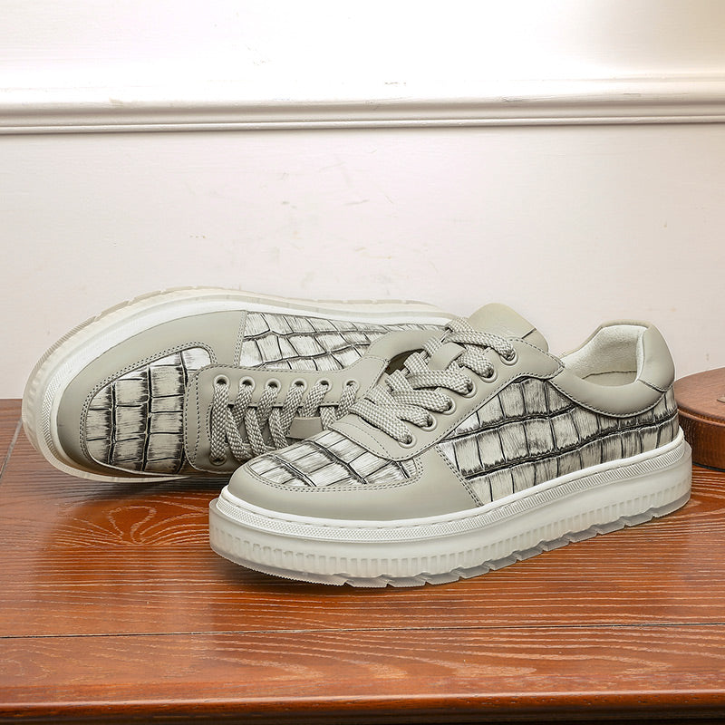 Desai Casual Leather Shoes Genuine Leather Thick Bottom Sneakers Laces Up Breathable DS3337