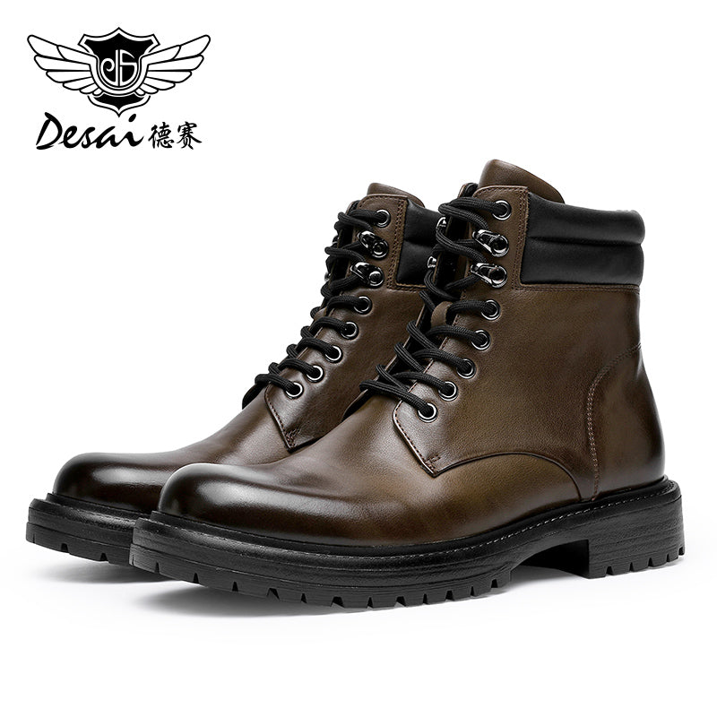 Desai leather Martin boots men's British wind motorcycle boots Spring summer soft leather heightening retro men's tall work boots DS6327H