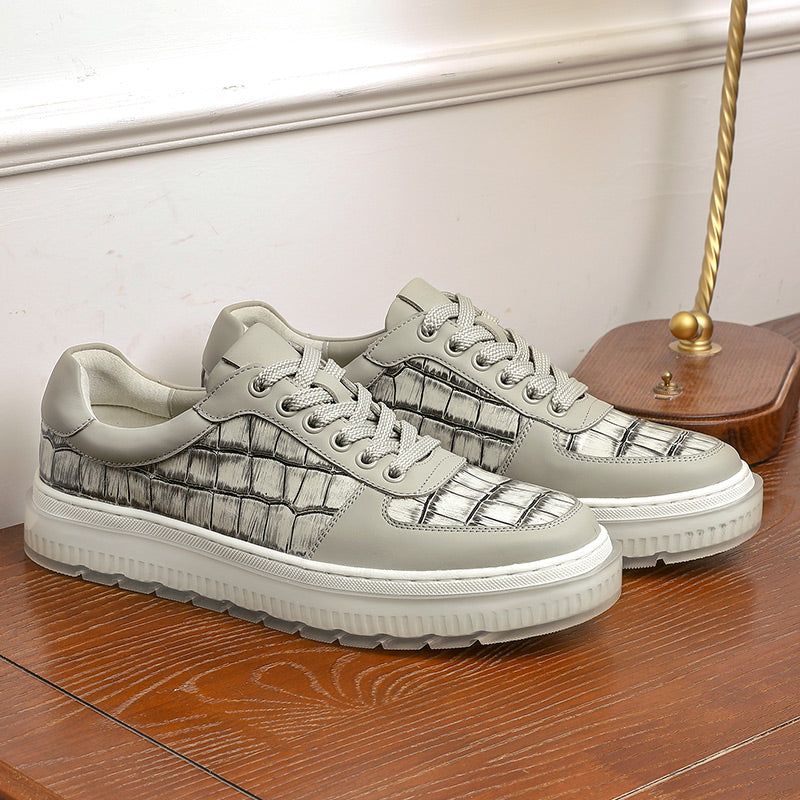 Desai Casual Leather Shoes Genuine Leather Thick Bottom Sneakers Laces Up Breathable DS3337