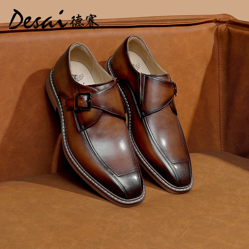 Desai Men's Business dress shoes Retro Polish Munk Shoes Leather Derby Shoes Heightening shoes Casual shoes DS6020