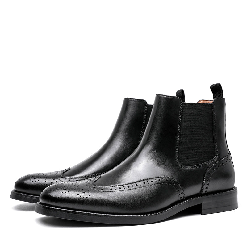 Desai Men's New Leather shoes Chelsea Brogue style boots one-step low-heeled boots fashion daily Elastic Shoes DS122H