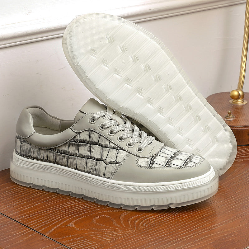 Desai Casual Leather Shoes Genuine Leather Thick Bottom Sneakers Laces Up Breathable DS3337